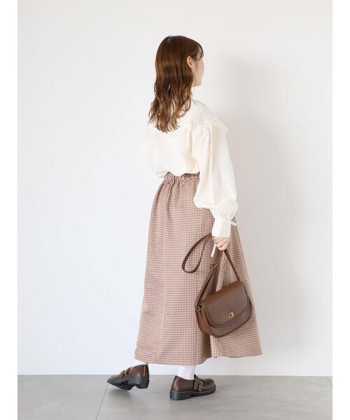 ehka sopo(エヘカソポ)の「チェックタックスカート(スカート・レディース・ベージュ/チャコールグレー/ブラウン・F)」の7枚目の写真