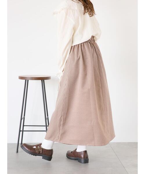 ehka sopo(エヘカソポ)の「チェックタックスカート(スカート・レディース・ベージュ/チャコールグレー/ブラウン・F)」の8枚目の写真