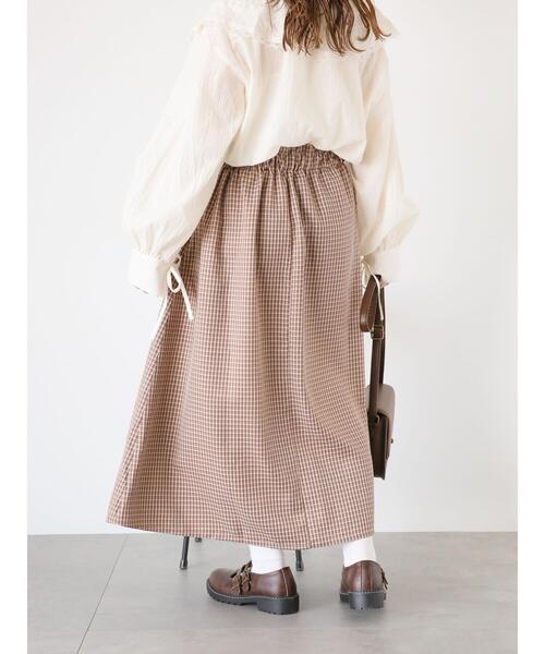 ehka sopo(エヘカソポ)の「チェックタックスカート(スカート・レディース・ベージュ/チャコールグレー/ブラウン・F)」の9枚目の写真