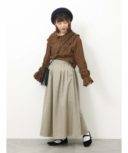 ehka sopo(エヘカソポ)の「チェックタックスカート(スカート・レディース・ベージュ/チャコールグレー/ブラウン・F)」の10枚目の写真