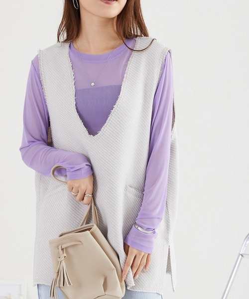 acro(アクロ)の「シアークルーネックトップス/AC3422(Tシャツ/カットソー・レディース・パープル/ブラック/ブルー/ピンク/アイボリー/グリーン/オレンジ/グレー・フリ-)」の6枚目の写真