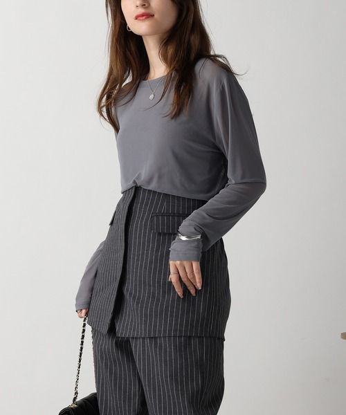 acro(アクロ)の「シアークルーネックトップス/AC3422(Tシャツ/カットソー・レディース・パープル/ブラック/ブルー/ピンク/アイボリー/グリーン/オレンジ/グレー・フリ-)」の4枚目の写真