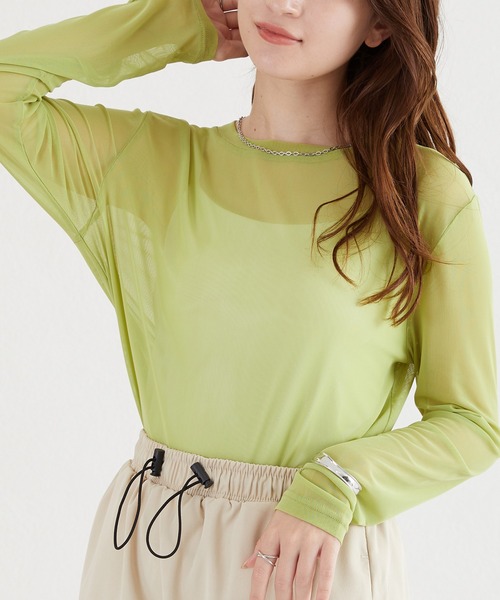 acro(アクロ)の「シアークルーネックトップス/AC3422(Tシャツ/カットソー・レディース・パープル/ブラック/ブルー/ピンク/アイボリー/グリーン/オレンジ/グレー・フリ-)」の5枚目の写真