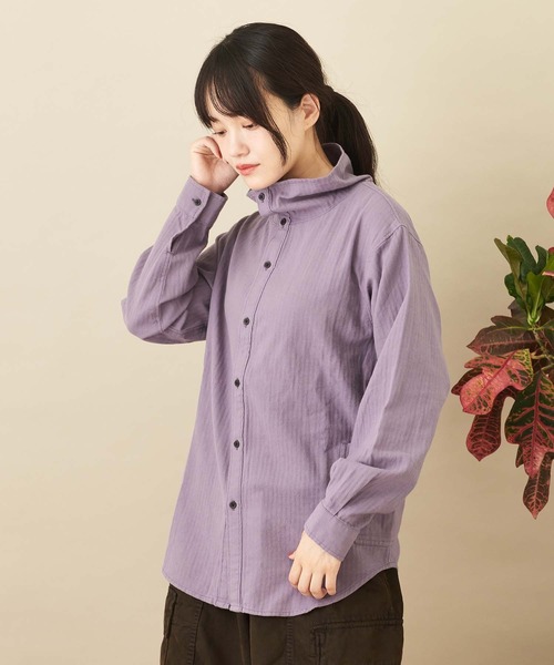 CUBE SUGAR(キューブシュガー)の「ヘリンボーン/チェック/ストライプ前後2WAYシャツ(シャツ/ブラウス・レディース・ストライプ/チェック/オレンジ/パープル・M)」の2枚目の写真