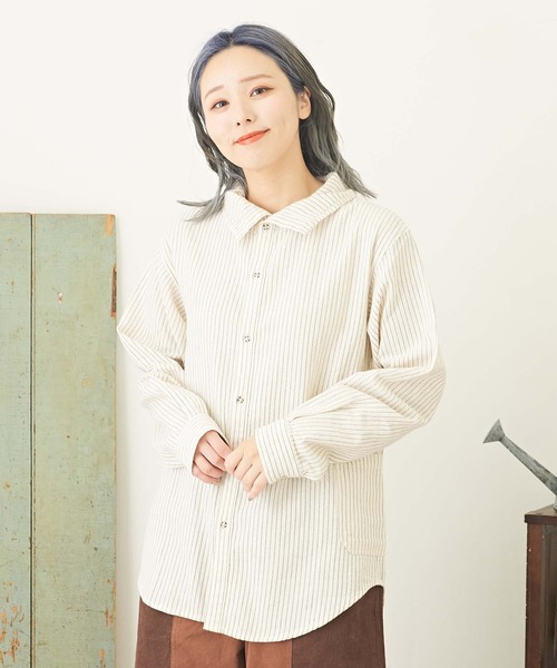 CUBE SUGAR(キューブシュガー)の「ヘリンボーン/チェック/ストライプ前後2WAYシャツ(シャツ/ブラウス・レディース・ストライプ/チェック/オレンジ/パープル・M)」の3枚目の写真