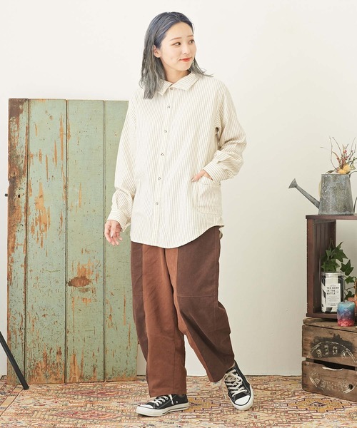 CUBE SUGAR(キューブシュガー)の「ヘリンボーン/チェック/ストライプ前後2WAYシャツ(シャツ/ブラウス・レディース・ストライプ/チェック/オレンジ/パープル・M)」の6枚目の写真