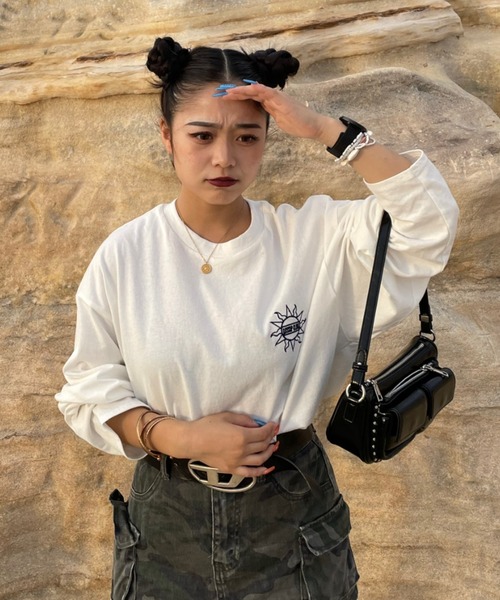 INTER FACTORY（インターファクトリー）の「AINA - メッセージロンT　made in INTER FACTORY（Tシャツ/カットソー・レディース・ホワイト/パープル/チャコールグレー・MEDIUM/LARGE）」の4枚目の写真