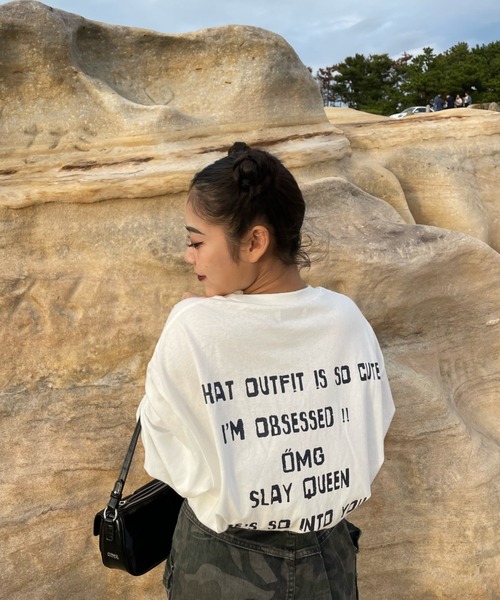 INTER FACTORY（インターファクトリー）の「AINA - メッセージロンT　made in INTER FACTORY（Tシャツ/カットソー・レディース・ホワイト/パープル/チャコールグレー・MEDIUM/LARGE）」の6枚目の写真