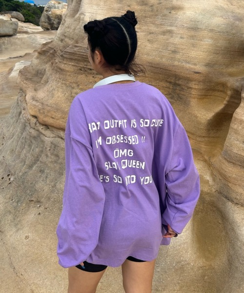 INTER FACTORY（インターファクトリー）の「AINA - メッセージロンT　made in INTER FACTORY（Tシャツ/カットソー・レディース・ホワイト/パープル/チャコールグレー・MEDIUM/LARGE）」の12枚目の写真