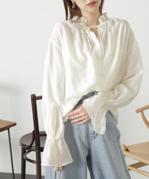 FREE'S MART（フリーズマート）の「◆前後２ｗａｙスタンドフリルブラウス（シャツ/ブラウス・レディース・ブルー系その他/ホワイト/イエロー系その他・FREE）」の2枚目の写真