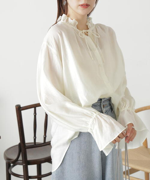 FREE'S MART（フリーズマート）の「◆前後２ｗａｙスタンドフリルブラウス（シャツ/ブラウス・レディース・ブルー系その他/ホワイト/イエロー系その他・FREE）」の4枚目の写真