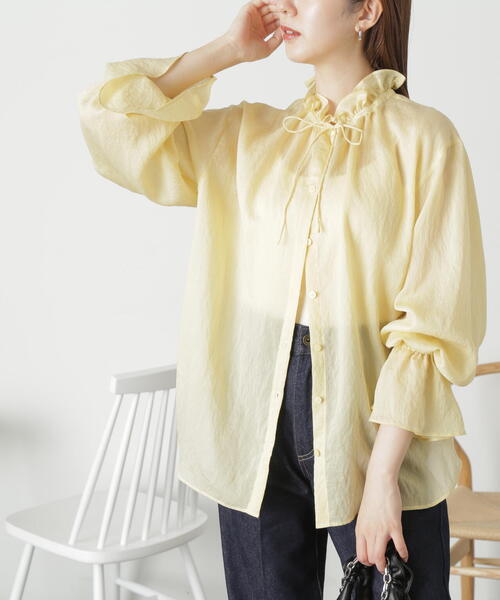 FREE'S MART（フリーズマート）の「◆前後２ｗａｙスタンドフリルブラウス（シャツ/ブラウス・レディース・ブルー系その他/ホワイト/イエロー系その他・FREE）」の12枚目の写真