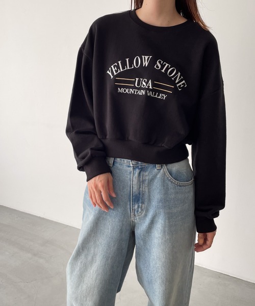 CANAL JEAN（キャナルジーン）の「El mar　YELLOW STONE刺繍裏毛トレーナー（スウェット・レディース・ブラック/ライトグレー・ONE SIZE）」の2枚目の写真