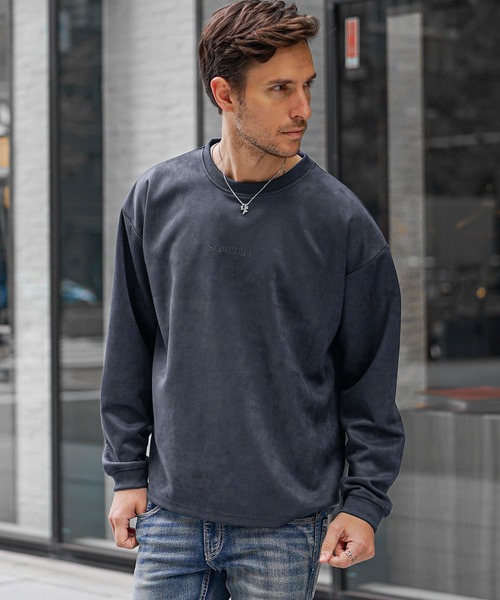 SOMEDIFF（サムディフ）の「【SOMEDIFF】ルーズシルエットスウェードロンT メンズ 長袖Tシャツ スウェードトレーナー オーバーサイズ 春服 冬服（Tシャツ/カットソー・メンズ・ベージュ/ホワイト/グレー/ネイビー・M/XL/L）」の4枚目の写真