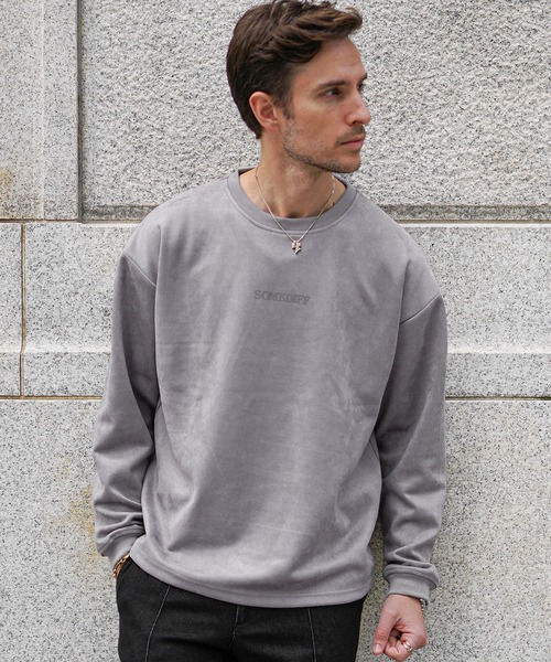 SOMEDIFF（サムディフ）の「【SOMEDIFF】ルーズシルエットスウェードロンT メンズ 長袖Tシャツ スウェードトレーナー オーバーサイズ 春服 冬服（Tシャツ/カットソー・メンズ・ベージュ/ホワイト/グレー/ネイビー・M/XL/L）」の2枚目の写真
