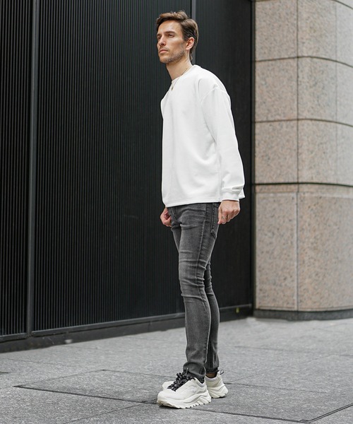 SOMEDIFF（サムディフ）の「【SOMEDIFF】ルーズシルエットスウェードロンT メンズ 長袖Tシャツ スウェードトレーナー オーバーサイズ 春服 冬服（Tシャツ/カットソー・メンズ・ベージュ/ホワイト/グレー/ネイビー・M/XL/L）」の7枚目の写真