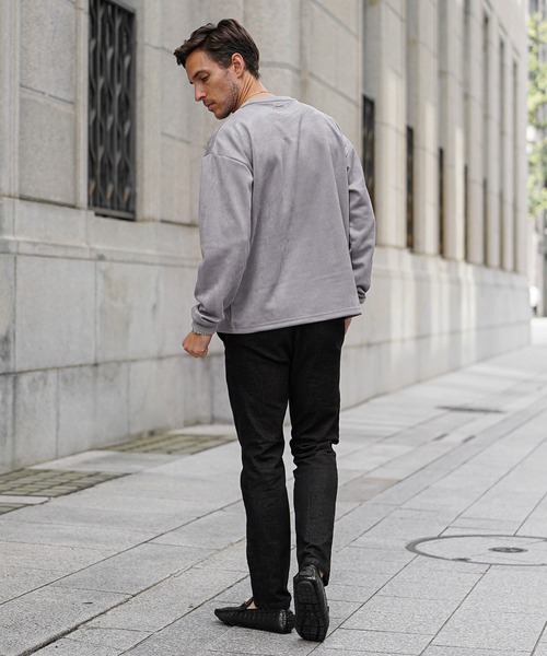 SOMEDIFF（サムディフ）の「【SOMEDIFF】ルーズシルエットスウェードロンT メンズ 長袖Tシャツ スウェードトレーナー オーバーサイズ 春服 冬服（Tシャツ/カットソー・メンズ・ベージュ/ホワイト/グレー/ネイビー・M/XL/L）」の10枚目の写真