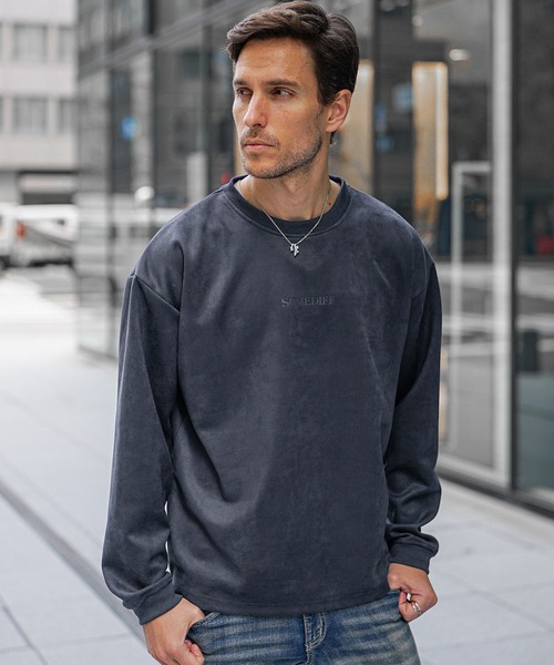 SOMEDIFF（サムディフ）の「【SOMEDIFF】ルーズシルエットスウェードロンT メンズ 長袖Tシャツ スウェードトレーナー オーバーサイズ 春服 冬服（Tシャツ/カットソー・メンズ・ベージュ/ホワイト/グレー/ネイビー・M/XL/L）」の15枚目の写真