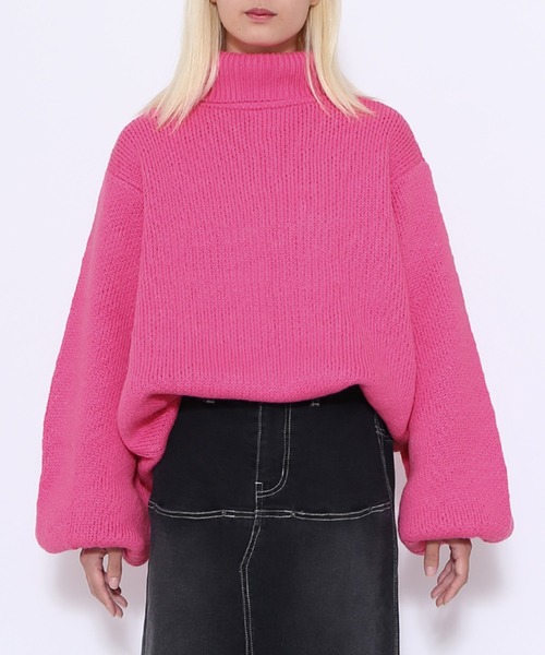 PUNYUS（プニュズ）の「タートルネックオーバーニット（ニット/セーター・レディース・グレー/ブラック/ピンク/グリーン/オフホワイト・4/3）」の22枚目の写真