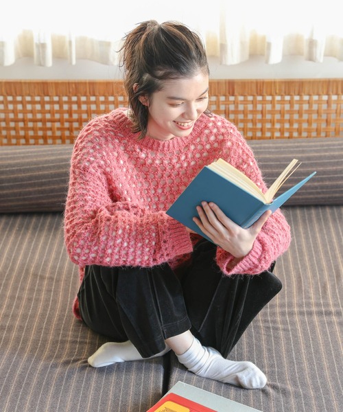 niko and...（ニコアンド）の「BIGサイズアミアミニットプルオーバー（ニット/セーター・レディース・ピンク/グレー/チャコール/アイボリー/ベビーピンク/ナチュラル/ダークグレー/ブルー・FREE）」の8枚目の写真