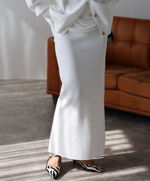 Bonjour Sagan（ボンジュールサガン）の「ダンボールニットスカート（スカート・レディース・ブラック/オフホワイト/チャコールグレー/ブラウン/レッド/ベージュ・S/M）」の2枚目の写真