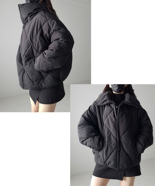me+em select（ミームセレクト）の「※【 ３COLOR ／２WAY 】ボリュームハイネックナイロンパフダウンジャケット（ダウンジャケット/コート・レディース・アイボリー/ブラック/ライトカーキ・MEDIUM）」の4枚目の写真