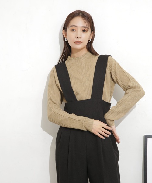 NANO universe(ナノユニバース)の「ランダムリブクロップドニットトップス(ニット/セーター・レディース・イエロー/ベージュ/ブラック・FREE)」の1枚目の写真
