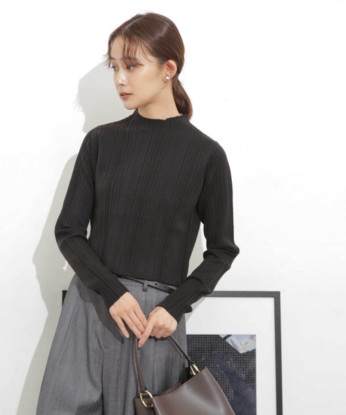 NANO universe(ナノユニバース)の「ランダムリブクロップドニットトップス(ニット/セーター・レディース・イエロー/ベージュ/ブラック・FREE)」の5枚目の写真