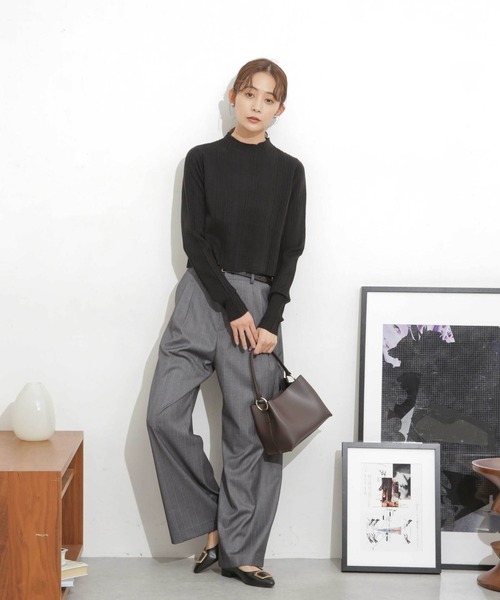 NANO universe(ナノユニバース)の「ランダムリブクロップドニットトップス(ニット/セーター・レディース・イエロー/ベージュ/ブラック・FREE)」の8枚目の写真