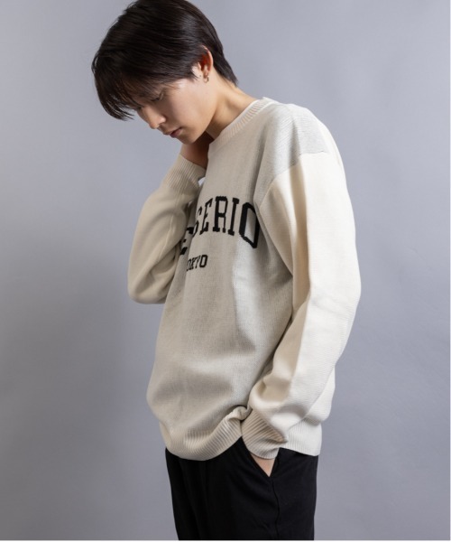 En serio TOKYO(エンソリオトーキョー)の「【En serio TOKYO】コットンタッチダブルジャガード アーチロゴ クルーネックニット(ニット/セーター・メンズ・ブラック/グレー/アイボリー・M/L)」の6枚目の写真