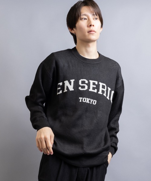 En serio TOKYO(エンソリオトーキョー)の「【En serio TOKYO】コットンタッチダブルジャガード アーチロゴ クルーネックニット(ニット/セーター・メンズ・ブラック/グレー/アイボリー・M/L)」の8枚目の写真