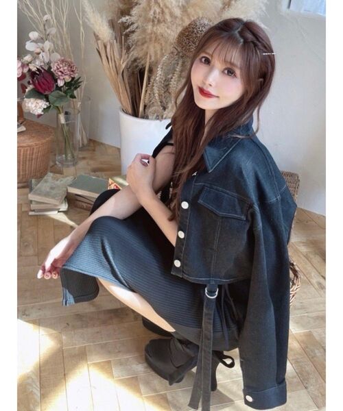 EATME（イートミー）の「ガーターデザインデニムショートジャケット（セットアップ可能）（デニムジャケット・レディース・アイボリー/ブルー/ブラック・FREE）」の8枚目の写真