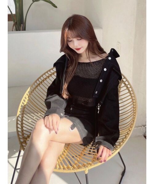 EATME（イートミー）の「ガーターデザインデニムショートジャケット（セットアップ可能）（デニムジャケット・レディース・アイボリー/ブルー/ブラック・FREE）」の11枚目の写真