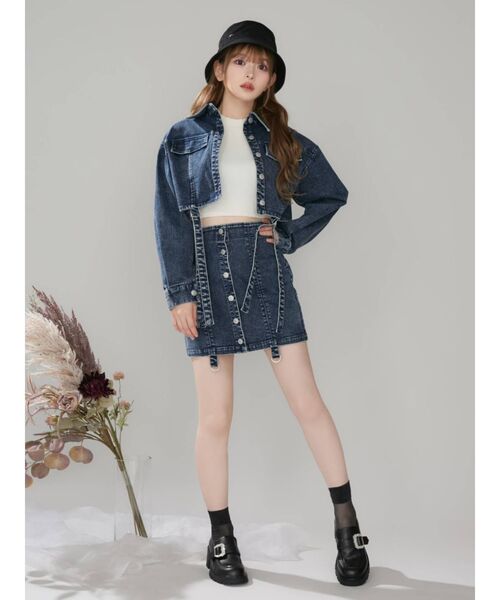 EATME（イートミー）の「ガーターデザインデニムショートジャケット（セットアップ可能）（デニムジャケット・レディース・アイボリー/ブルー/ブラック・FREE）」の16枚目の写真