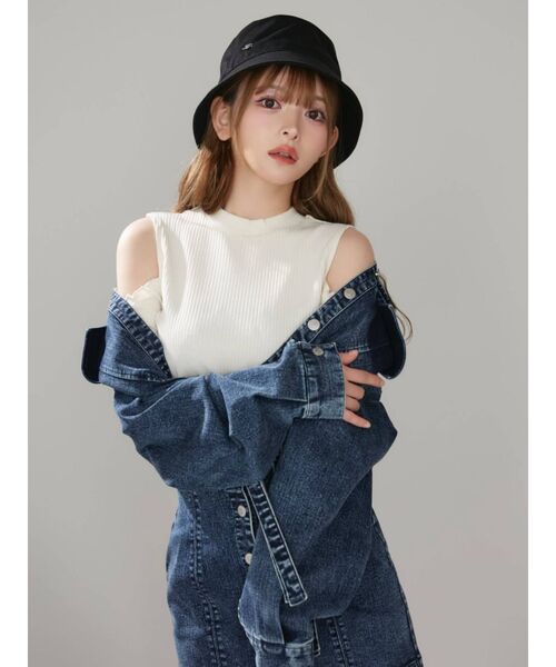 EATME（イートミー）の「ガーターデザインデニムショートジャケット（セットアップ可能）（デニムジャケット・レディース・アイボリー/ブルー/ブラック・FREE）」の21枚目の写真