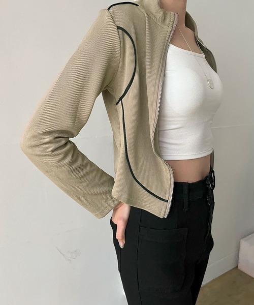 Jewelobe(ジュエローブ)の「コンパクトラインジップアップトレーナー(Tシャツ/カットソー・レディース・ホワイト/カーキ/ブラック・FREE)」の13枚目の写真