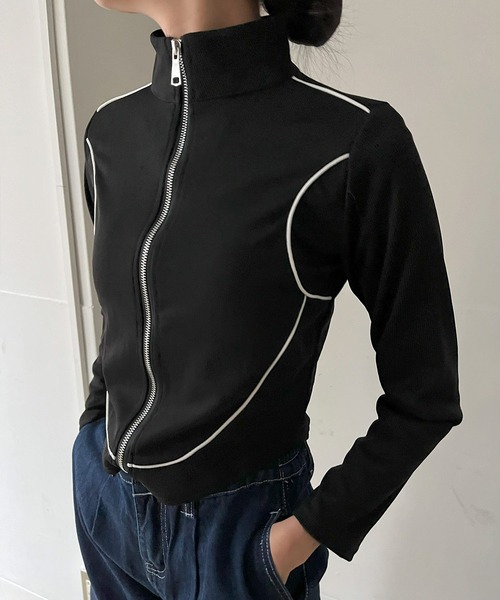 Jewelobe(ジュエローブ)の「コンパクトラインジップアップトレーナー(Tシャツ/カットソー・レディース・ホワイト/カーキ/ブラック・FREE)」の17枚目の写真