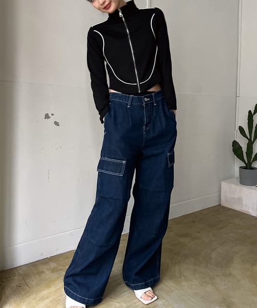 Jewelobe(ジュエローブ)の「コンパクトラインジップアップトレーナー(Tシャツ/カットソー・レディース・ホワイト/カーキ/ブラック・FREE)」の21枚目の写真
