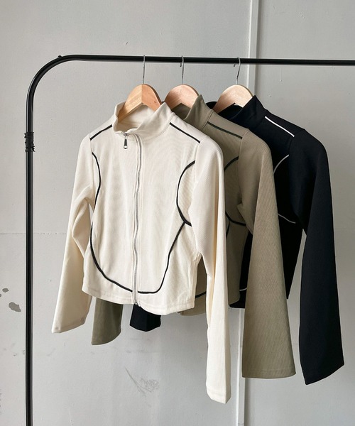 Jewelobe(ジュエローブ)の「コンパクトラインジップアップトレーナー(Tシャツ/カットソー・レディース・ホワイト/カーキ/ブラック・FREE)」の22枚目の写真