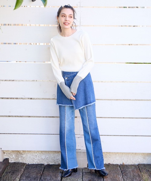 BAYFLOW(ベイフロー)の「バイカラーリブニットプルオーバー(ニット/セーター・レディース・ライトグレー/ブラック/オフホワイト/ラベンダー・SMALL/MEDIUM)」の5枚目の写真