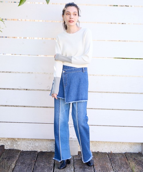 BAYFLOW(ベイフロー)の「バイカラーリブニットプルオーバー(ニット/セーター・レディース・ライトグレー/ブラック/オフホワイト/ラベンダー・SMALL/MEDIUM)」の6枚目の写真