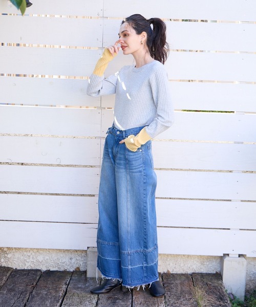 BAYFLOW(ベイフロー)の「バイカラーリブニットプルオーバー(ニット/セーター・レディース・ライトグレー/ブラック/オフホワイト/ラベンダー・SMALL/MEDIUM)」の8枚目の写真