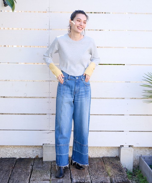 BAYFLOW(ベイフロー)の「バイカラーリブニットプルオーバー(ニット/セーター・レディース・ライトグレー/ブラック/オフホワイト/ラベンダー・SMALL/MEDIUM)」の9枚目の写真