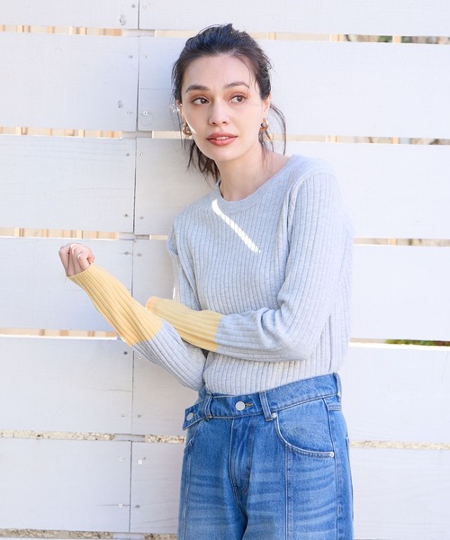 BAYFLOW(ベイフロー)の「バイカラーリブニットプルオーバー(ニット/セーター・レディース・ライトグレー/ブラック/オフホワイト/ラベンダー・SMALL/MEDIUM)」の11枚目の写真