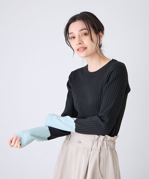 BAYFLOW(ベイフロー)の「バイカラーリブニットプルオーバー(ニット/セーター・レディース・ライトグレー/ブラック/オフホワイト/ラベンダー・SMALL/MEDIUM)」の15枚目の写真