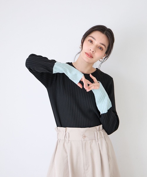 BAYFLOW(ベイフロー)の「バイカラーリブニットプルオーバー(ニット/セーター・レディース・ライトグレー/ブラック/オフホワイト/ラベンダー・SMALL/MEDIUM)」の16枚目の写真