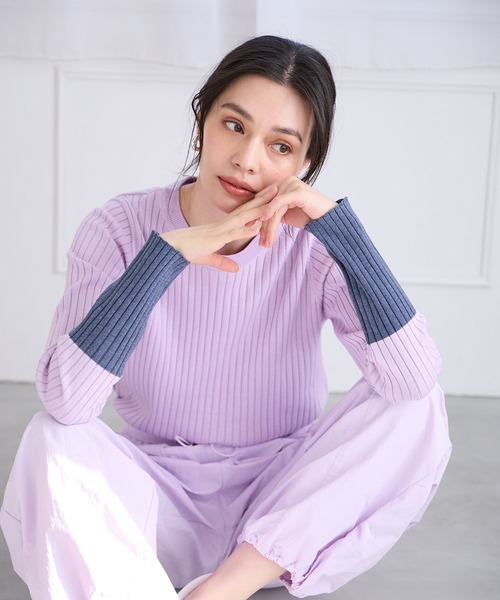 BAYFLOW(ベイフロー)の「バイカラーリブニットプルオーバー(ニット/セーター・レディース・ライトグレー/ブラック/オフホワイト/ラベンダー・SMALL/MEDIUM)」の19枚目の写真