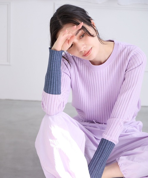 BAYFLOW(ベイフロー)の「バイカラーリブニットプルオーバー(ニット/セーター・レディース・ライトグレー/ブラック/オフホワイト/ラベンダー・SMALL/MEDIUM)」の20枚目の写真