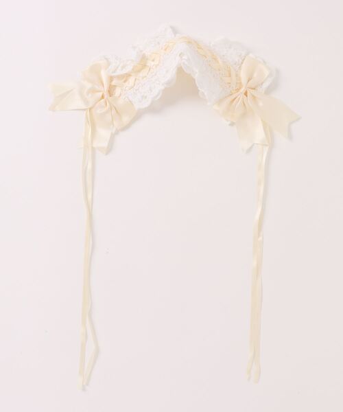 【オーダー】おまんじゅう ヘッドドレス ＊レース×ビッグリボン×アイボリー＊ レースアップリボンヘッドドレス（その他ヘアアクセサリー