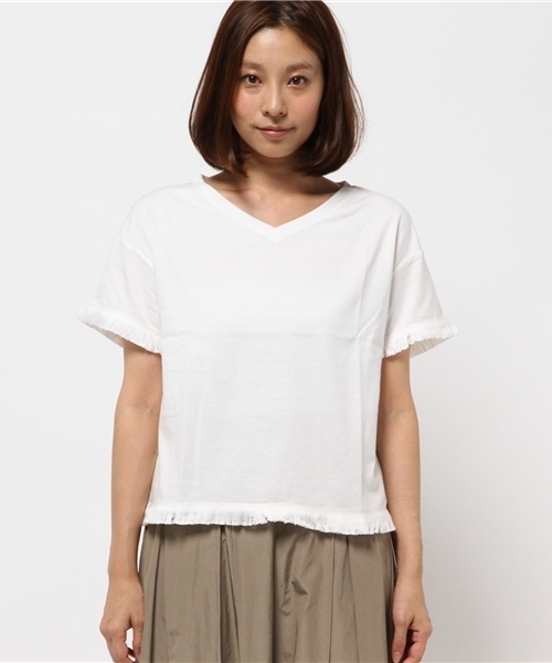 La TOTALITE(ラトータリテ)の「フリンジVネックカットソー◆(Tシャツ/カットソー・レディース・ホワイト/グレー/カーキ・FREE)」の6枚目の写真